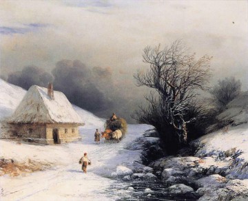  invierno - Pequeño carro de bueyes ruso en invierno 1866 Romántico Ivan Aivazovsky ruso